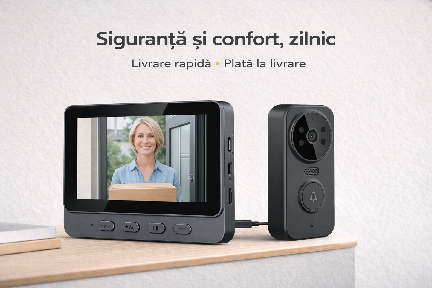Cameră sonerie wireless: 1080P, unghi de 170°, ecran de 4,3 inci, rezistență la apă în exterior IPX65, vedere nocturnă