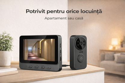 Cameră sonerie wireless: 1080P, unghi de 170°, ecran de 4,3 inci, rezistență la apă în exterior IPX65, vedere nocturnă